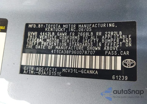 2006 Toyota Camry Solara Se Sport V6 from USA, damaged, VIN 4T1CA38P96U078707